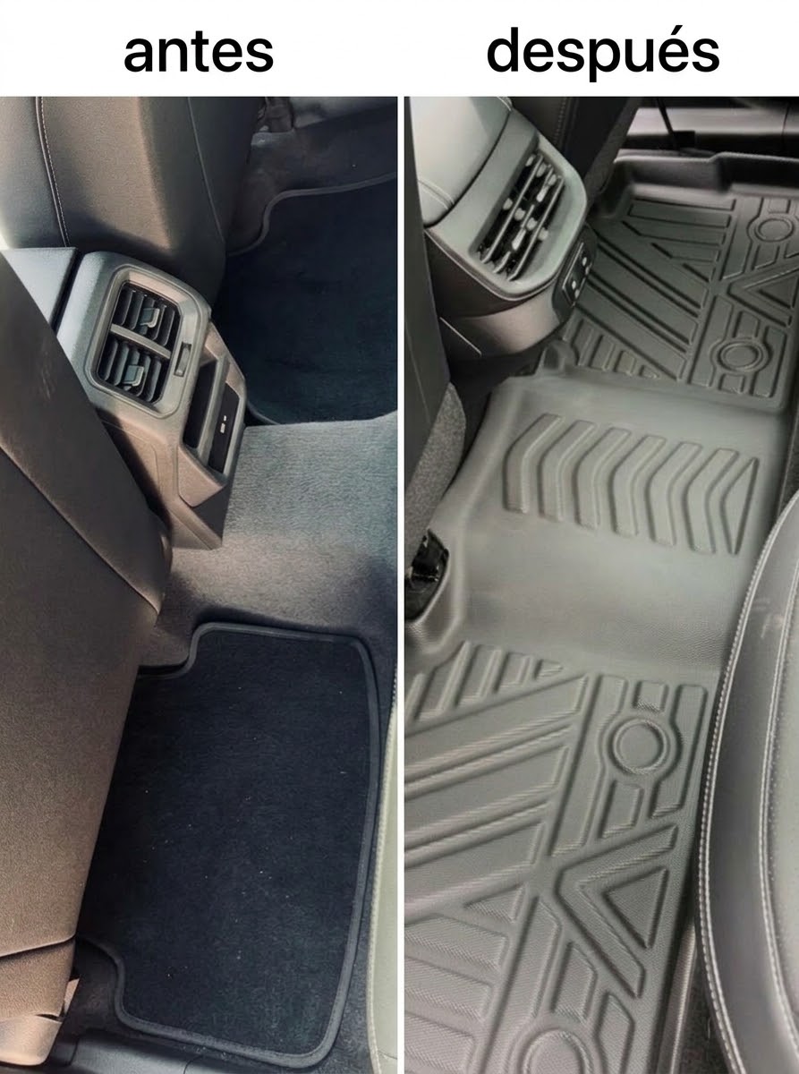 Piso original de fábrica comparado con el piso calce perfecto ya instalado, antes y después
