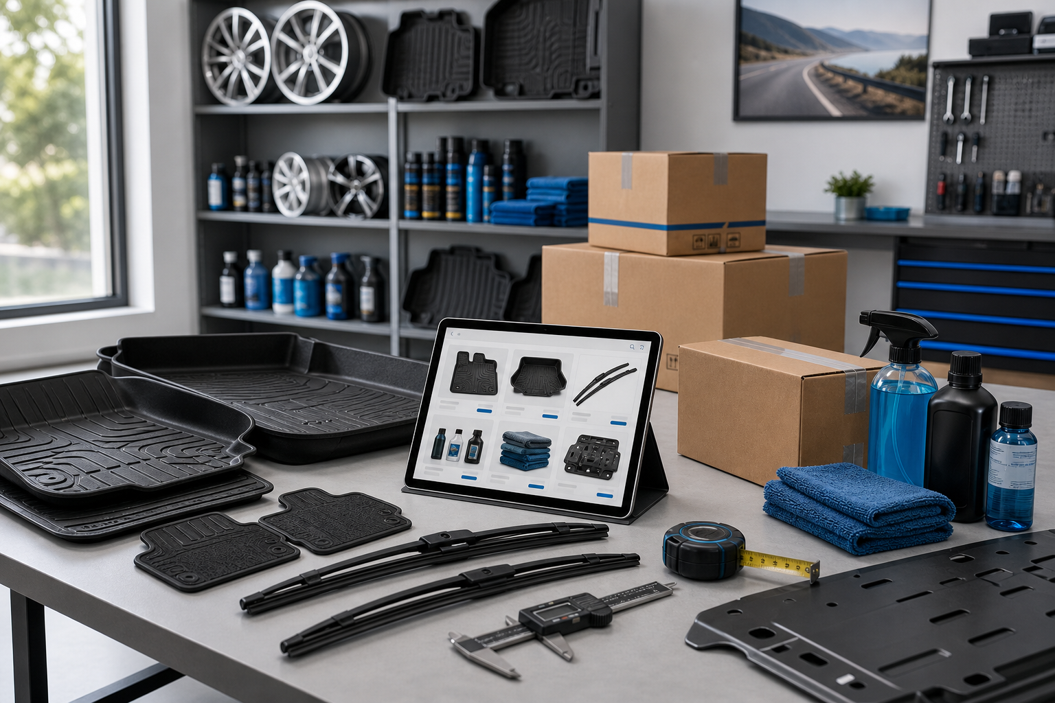 Mesa de preparacion y catalogo de accesorios automotrices Global Commerce