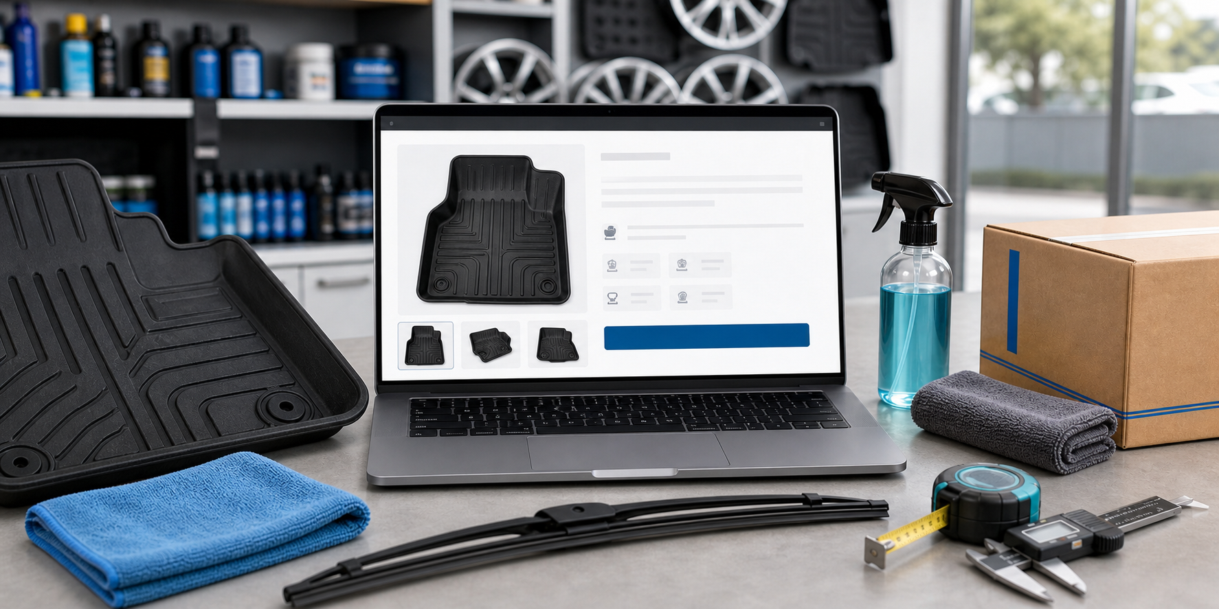 Ficha de producto y accesorios automotrices listos para revisar antes de comprar